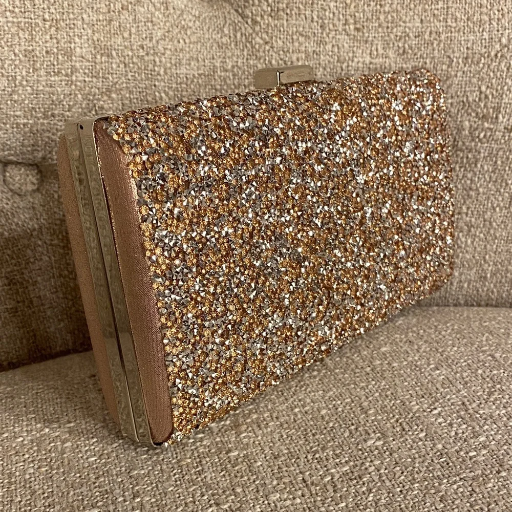 Gold Rhinestone Evening Clutch Bag Sparkly Formal Wedding Party Purse - Picture 8 of 11